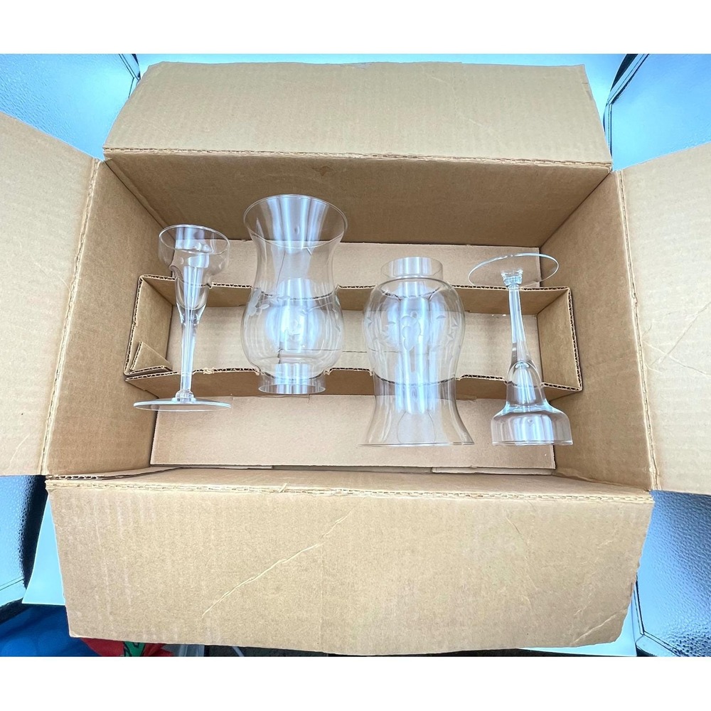 Princess House Heritage Etched Glass Hurricane Candle Holders Set of 2 With Box